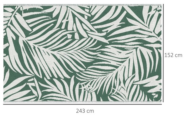 Outsunny Tappeto Esterno per Balcone e Terrazza Reversibile con Fantasia a Foglie, 152x243 cm, Verde e Bianco