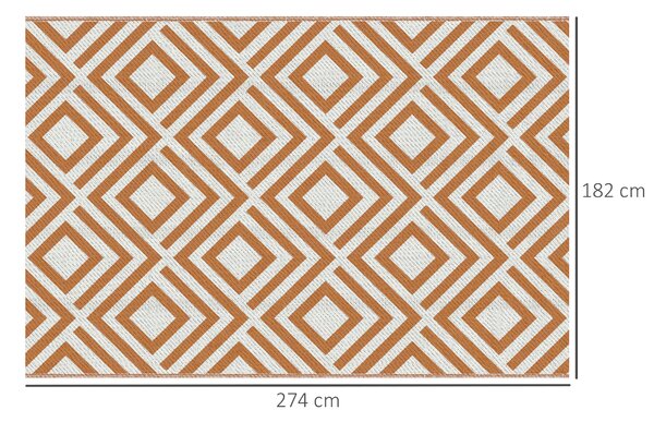 Outsunny Tappeto Esterno per Balcone e Terrazza Reversibile con Fantasia Geometrica, 182x274 cm, Marrone e Bianco
