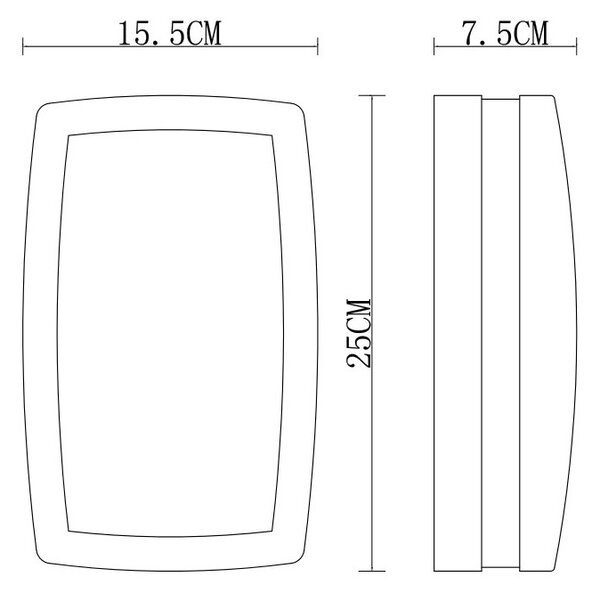 Applique Rettangolare Nera E27, da Parete e Soffitto, IP54 Base E27