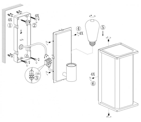 Applique Nera E27, IP54 per Esterni - Serie PRISM Base E27