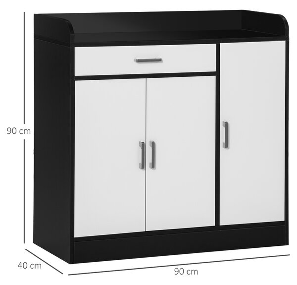 HOMCOM Mobiletto da Cucina Moderno in MDF con 2 Armadietti, 1 Cassetto e Ripiani Regolabili, 90x40x90 cm, Bianco e Nero|Aosom