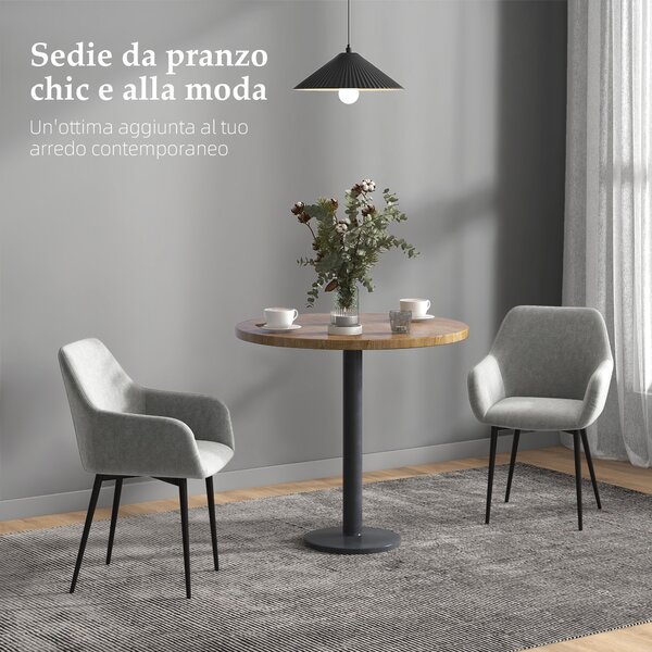 HOMCOM Set 2 Sedie da Pranzo Nordiche Imbottite con Braccioli Ricurvi in Tessuto Effetto Velluto, 54x57x80 cm, Grigio Scuro