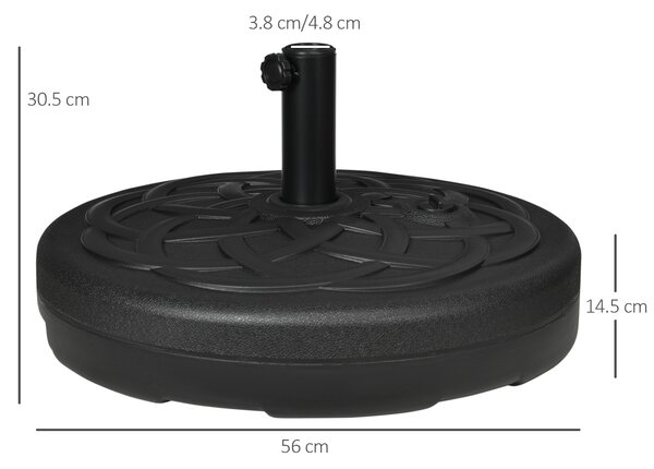 Outsunny Base per Ombrellone Rotonda in Plastica Riempibile con Acqua e Sabbia per Pali da 38-48 mm, Ø56 cm, Nero