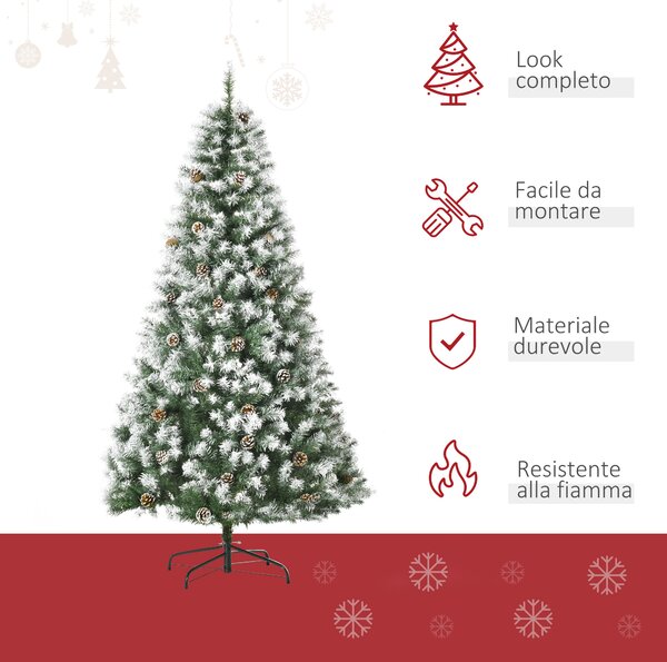 HOMCOM Albero di Natale Artificiale Innevato 180cm con 800 Rami e Pigne, Apertura Automatica e Base Pieghevole, Verde