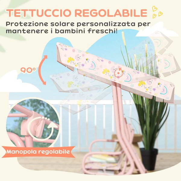 AIYAPLAY Dondolo per Bambini da Esterno a 2 Posti con Tettuccio Regolabile e Cinture di Sicurezza, 112x75x120 cm, Rosa