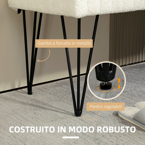 HOMCOM Panca Fondoletto Moderna con Gambe a Forcina, in Tessuto Effetto Ciniglia, Legno e Metallo, 118.5x46x49.5 cm, Crema