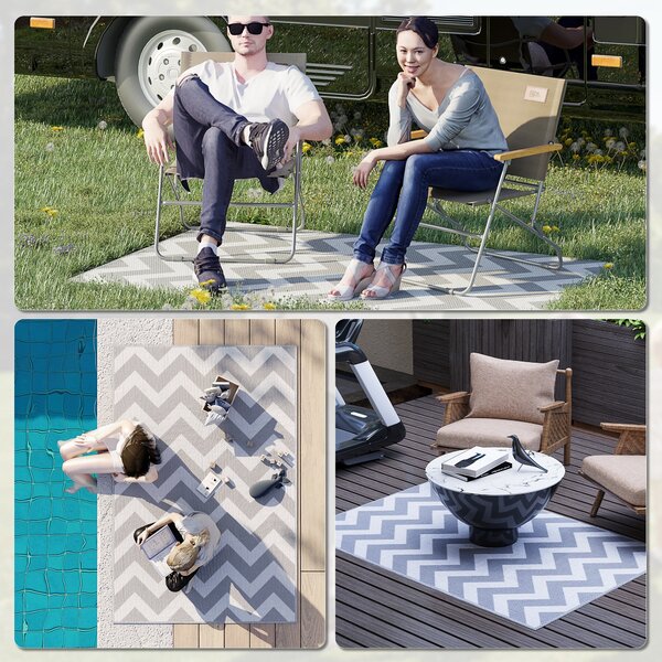 Outsunny Tappeto da Esterno Reversibile con Fantasia Geometrica, 121x182 cm, Grigio e Bianco