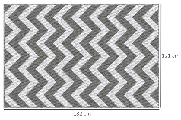 Outsunny Tappeto da Esterno Reversibile con Fantasia Geometrica, 121x182 cm, Grigio e Bianco