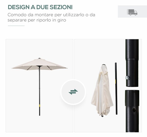 Outsunny Ombrellone da Giardino 2x2m Rotondo con Palo Centrale in Alluminio e Poliestere, Crema