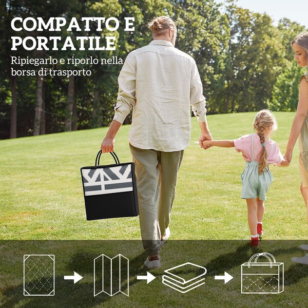 Outsunny Tappeto da Esterno Reversibile con Motivo Geometrico e Borsa Inclusa, 182x274 cm, Grigio e Bianco