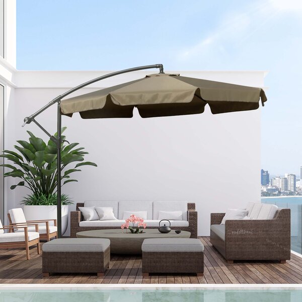 Outsunny Ombrellone da Giardino a Braccio con Apertura a Manovella in Metallo e Poliestere, Ø2.7x2.7 m, Caffè