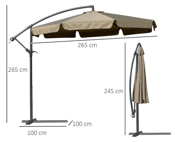 Outsunny Ombrellone da Giardino a Braccio con Apertura a Manovella in Metallo e Poliestere, Ø2.7x2.7 m, Caffè