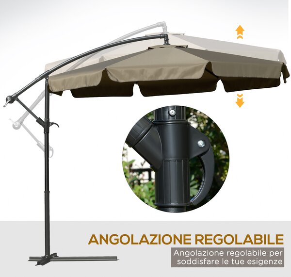 Outsunny Ombrellone da Giardino a Braccio con Apertura a Manovella in Metallo e Poliestere, Ø2.7x2.7 m, Caffè