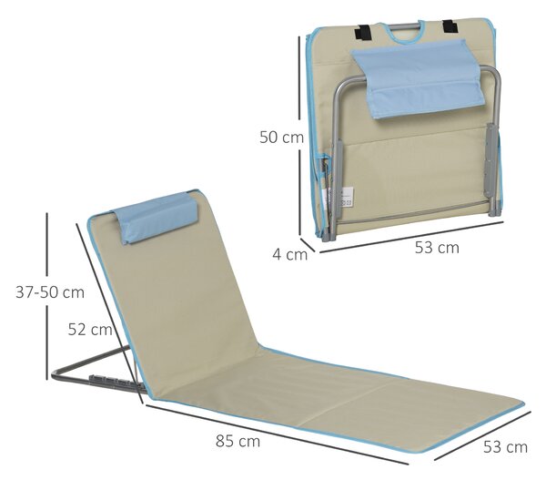 Outsunny Set 2 Sdraio da Spiaggia Pieghevoli con Schienale Regolabile e Poggiatesta, 53x124x35-45 cm, Beige e Azzurro
