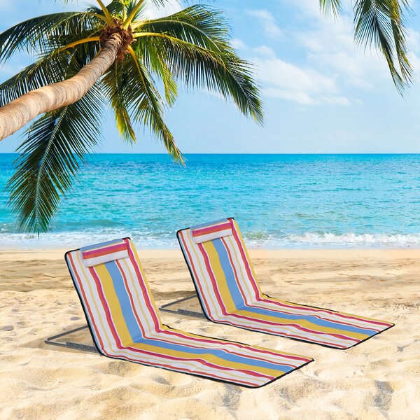 Outsunny Set 2 Sdraio da Spiaggia Pieghevoli con Schienale Regolabile e Poggiatesta, 53x124x35-45 cm, Multicolore