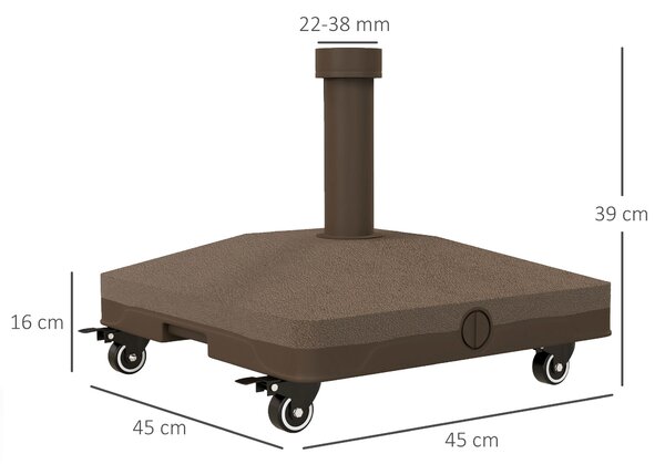 Outsunny Base per Ombrellone con Ruote Riempibile fino a 20 kg per Pali da Ø22-38 mm, 45x45x39 cm, Marrone