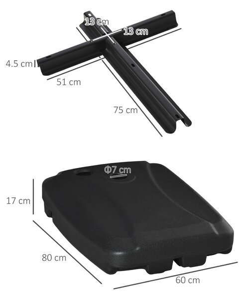 Outsunny Base per Ombrellone a Braccio Riempibile fino a 75 kg con Base a T Inclusa, 80x60x17 cm, Nero