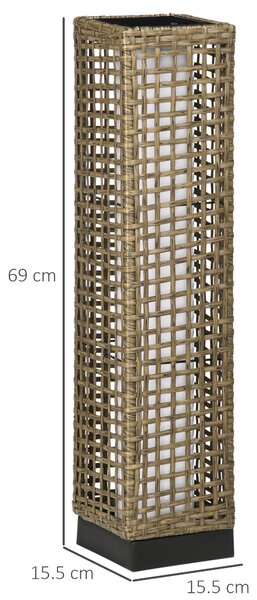 Outsunny Lampada Solare da Giardino con Pannello di Ricarica, in Acciaio e Rattan, 15.5x15.5x69 cm, Nero e Marrone|Aosom