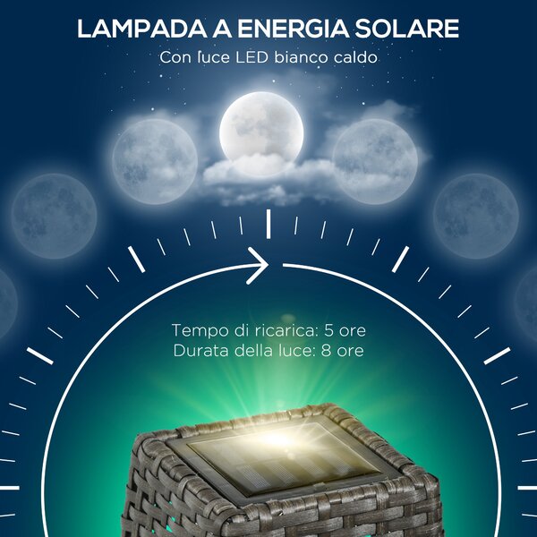 Outsunny Lampada Solare da Giardino con Pannello di Ricarica, in Acciaio e Rattan, 21x21x78 cm, Nero e Grigio|Aosom