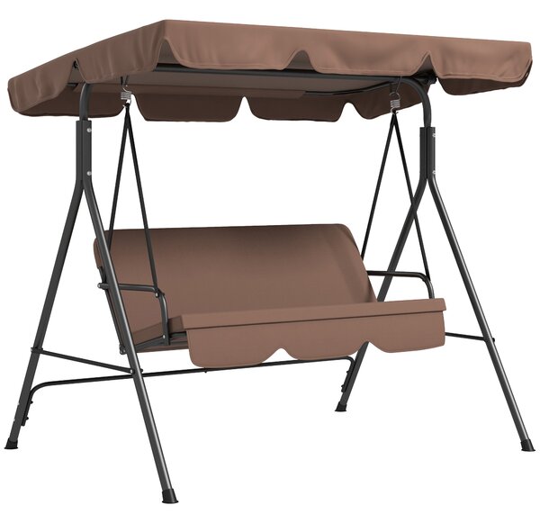 Outsunny Dondolo da Giardino a 3 Posti con Tettuccio Parasole Inclinabile e Cuscini, Dondolo da Esterno, 172x110x153 cm, Marrone e Nero | Aosom Italy