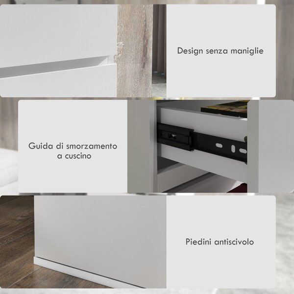 HOMCOM Cassettiera 4 Cassetti in Legno, Comò per Camera da Letto Moderno e Multiuso, 55x33x80 cm, Bianco