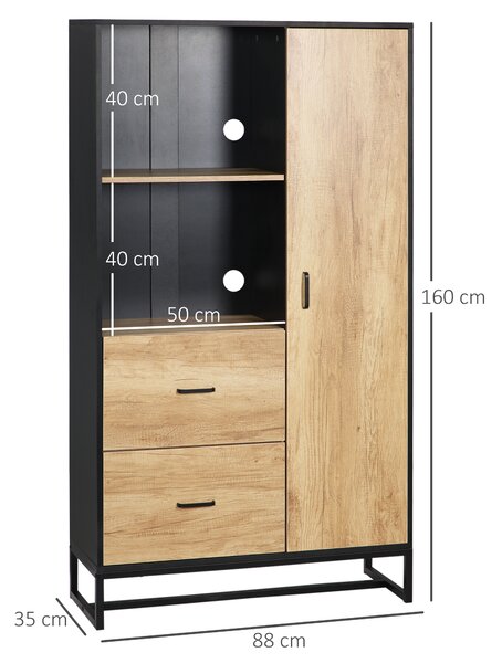 HOMCOM Credenza Moderna da Cucina con 2 Cassetti, 2 Ripiani e un Armadietto, 88x35x160 cm, Legno e Nero