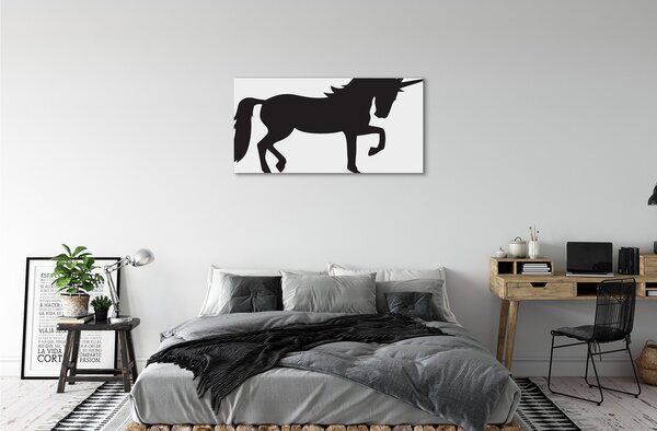 Stampa quadro su tela Unicorno nero 100x50 cm