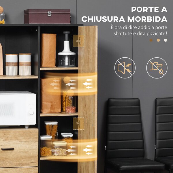 HOMCOM Credenza Moderna da Cucina con 2 Cassetti, 2 Ripiani e un Armadietto, 88x35x160 cm, Legno e Nero