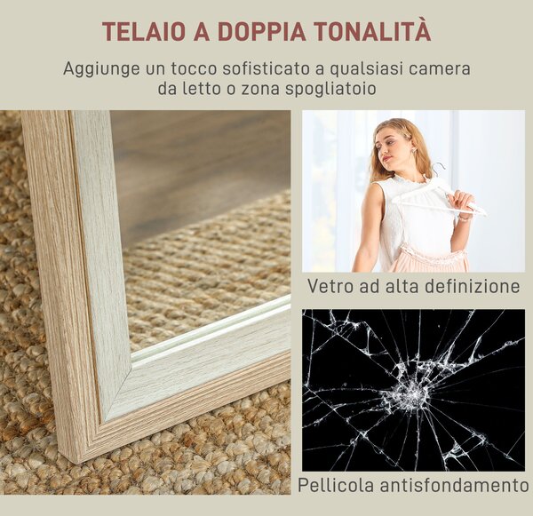 HOMCOM Specchio Moderno a Figura Intera da Parete e Autoportante, 37x157 cm, Bianco e Legno