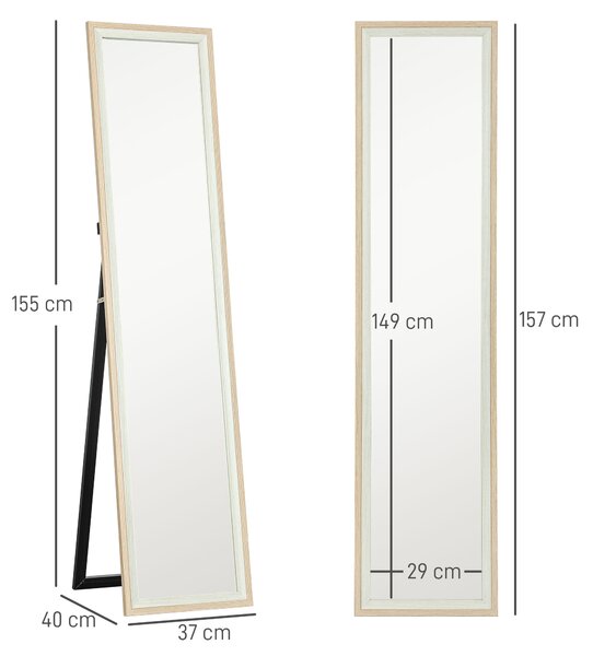 HOMCOM Specchio Moderno a Figura Intera da Parete e Autoportante, 37x157 cm, Bianco e Legno