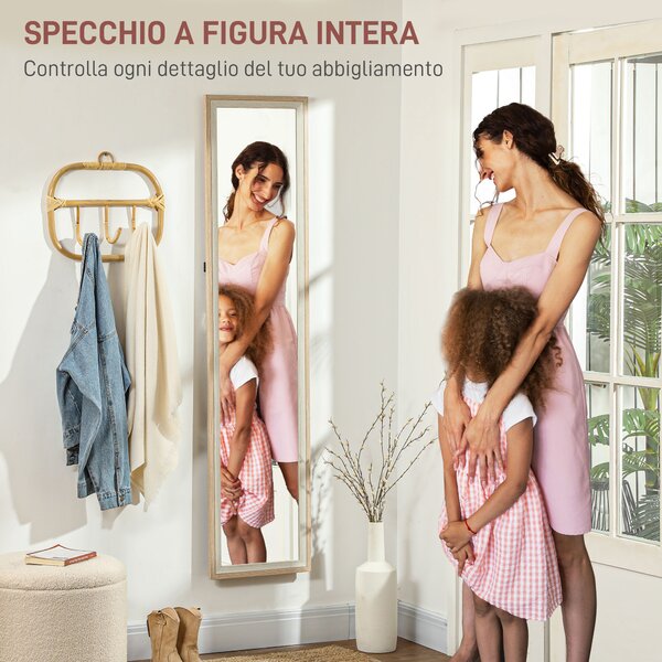 HOMCOM Specchio Moderno a Figura Intera da Parete e Autoportante, 37x157 cm, Bianco e Legno