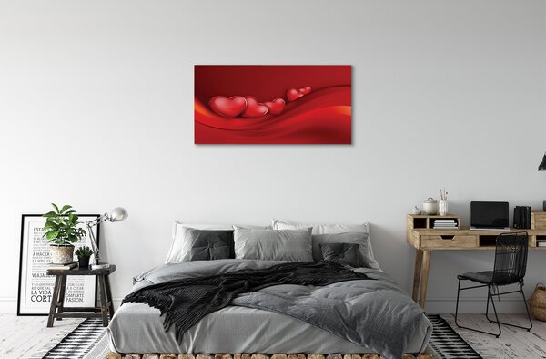 Quadro su tela Cuori di sfondo rosso 100x50 cm