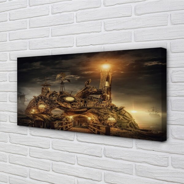 Quadro su tela Cloud della nave lanterna 100x50 cm