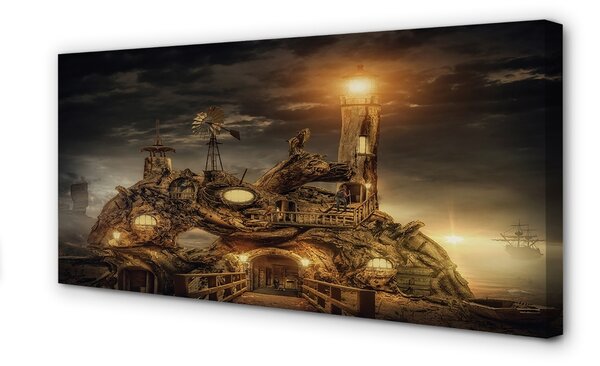 Quadro su tela Cloud della nave lanterna 100x50 cm