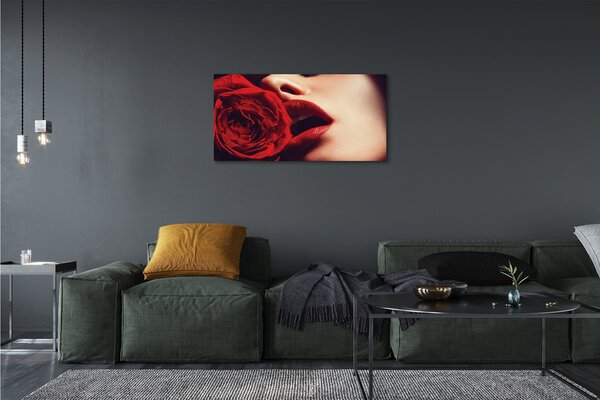 Quadro su tela Labbra da donna rosa 100x50 cm