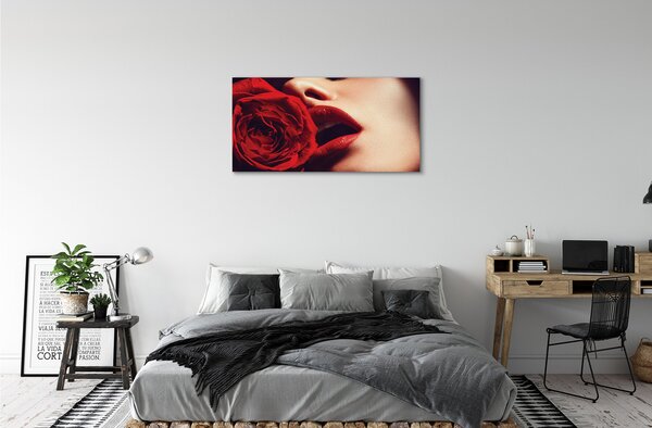 Quadro su tela Labbra da donna rosa 100x50 cm
