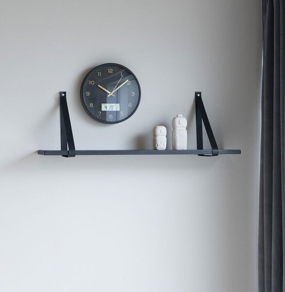Scaffale in legno nero con maniglie in pelle , 80 x 20 cm Forno - House Nordic