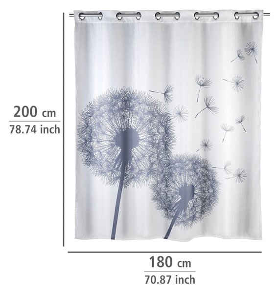 Tenda da doccia bianca con finitura antimuffa Dandelions, 180 x 200 cm Astera - Wenko