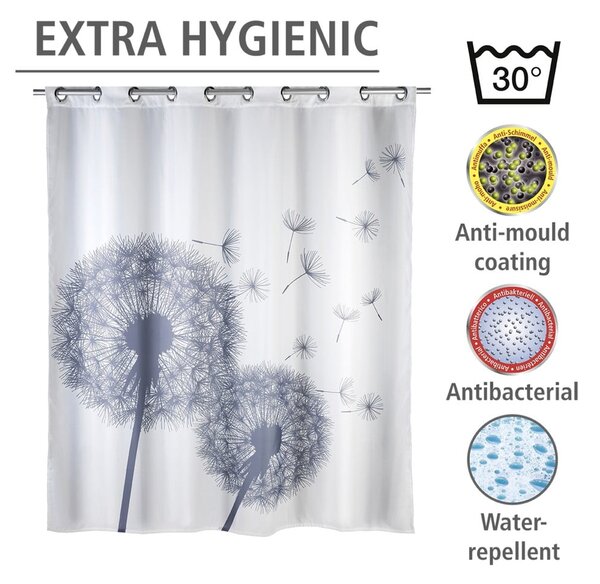 Tenda da doccia bianca con finitura antimuffa Dandelions, 180 x 200 cm Astera - Wenko