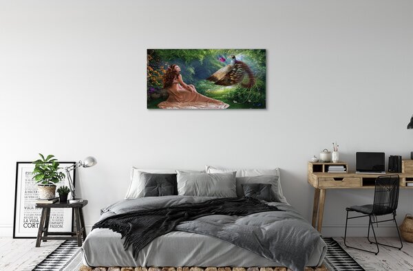 Stampa quadro su tela Foresta della donna del fagiano 100x50 cm