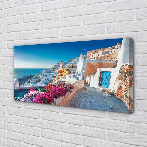 Quadro su tela Edifici della Grecia Fiori di mare 100x50 cm