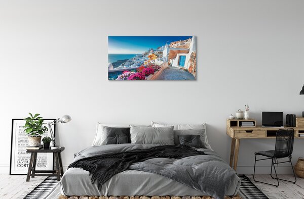 Quadro su tela Edifici della Grecia Fiori di mare 100x50 cm