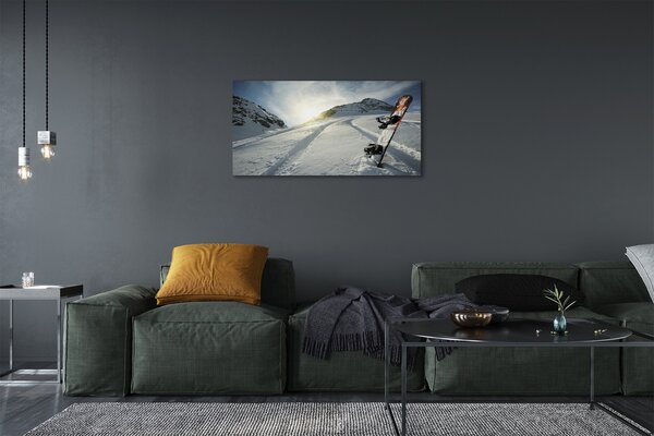 Stampa quadro su tela Scheda sulla neve delle montagne 100x50 cm