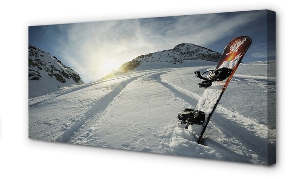 Stampa quadro su tela Scheda sulla neve delle montagne 100x50 cm
