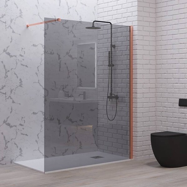 Kamalu parete doccia walkin 90 cm vetro fumé profilo oro rosa | kw1000fgr