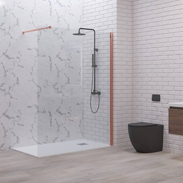 Kamalu doccia walkin 80 cm vetro trasparente profilo oro rosa | kw1000gr