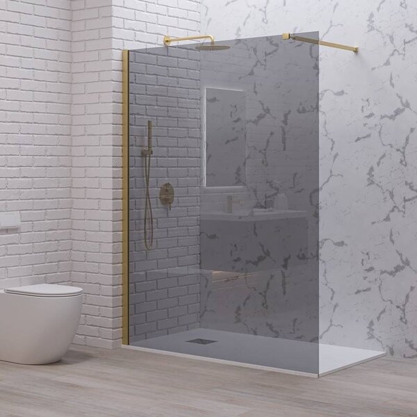 Kamalu doccia walk in 100 cm vetro fumè e profilo oro spazzolato | kw-100gf