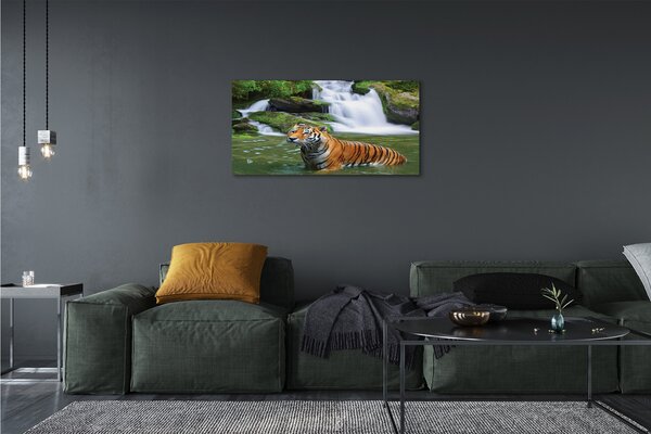 Quadro stampa su tela Tigre a cascata 100x50 cm