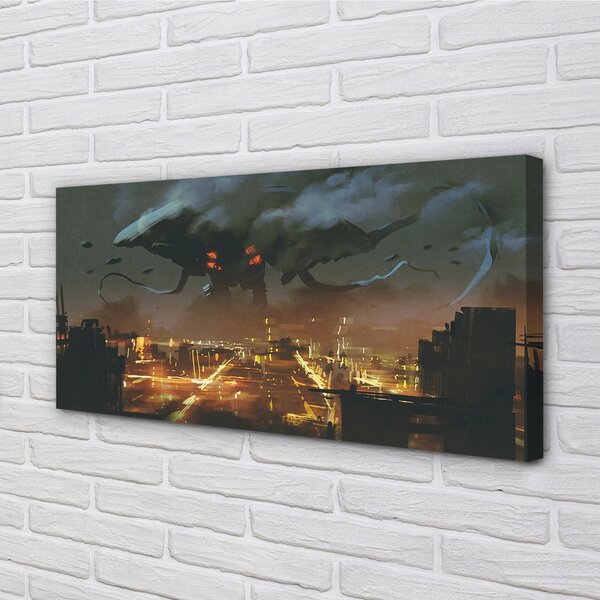 Quadro su tela City di notte fumo mostro 100x50 cm