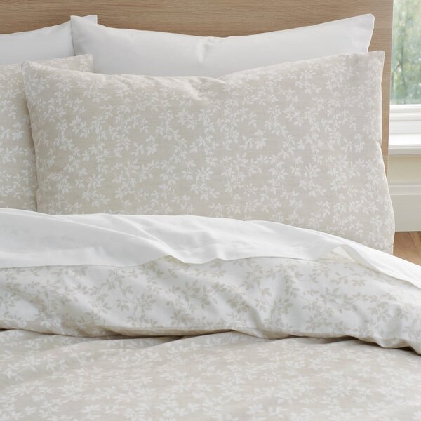 Biancheria da letto singola in cotone beige e bianco 135x200 cm Shadow Leaves - Bianca